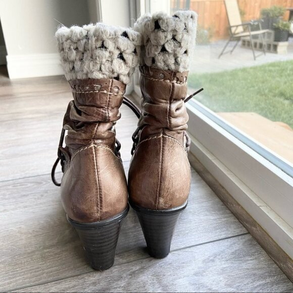 Vintage No Pulse Knit Cuff Lace Up Leather  Boots - Picture 7 of 14